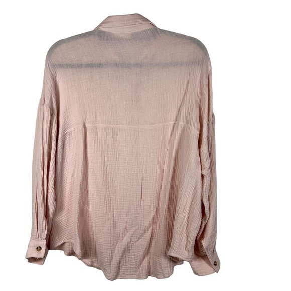 Altar'd State Women's Pink Gauzy Cotton Long Sleeve Button-Down Shirt Size Large - Picture 2 of 8